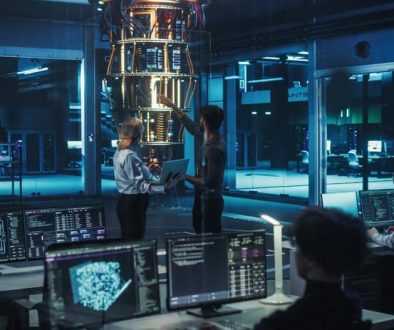 Engineers,Collaborating,On,Quantum,Computer,Development,,Analyzing,Data,On,Advanced