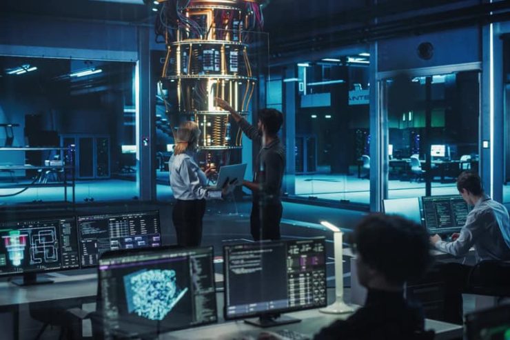 Engineers,Collaborating,On,Quantum,Computer,Development,,Analyzing,Data,On,Advanced