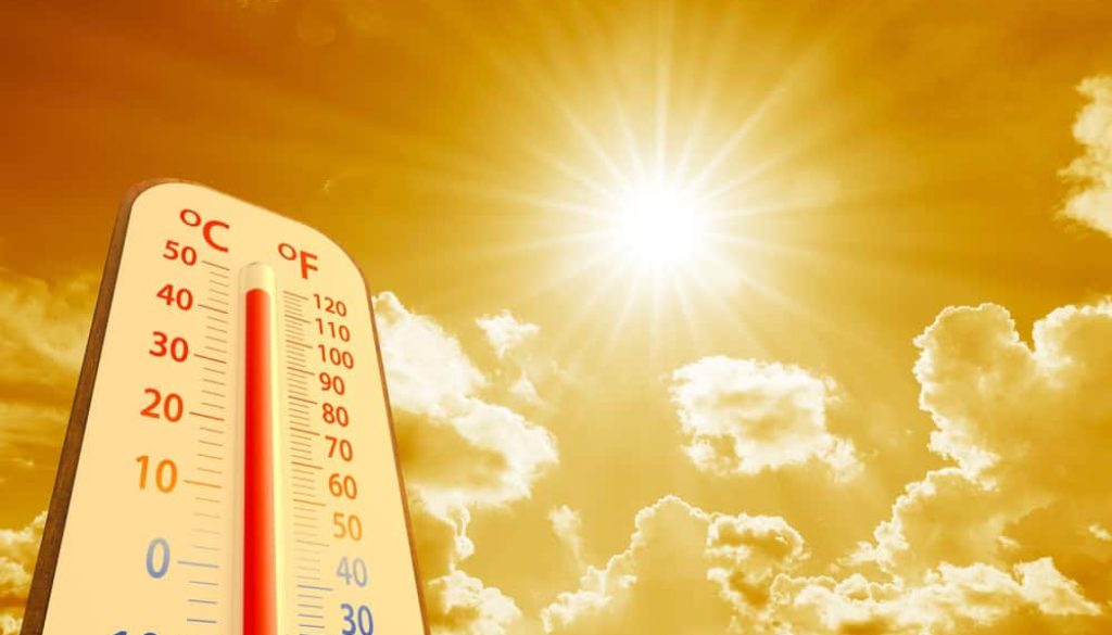 Hot,Temperature,thermometer,On,Yellow,Sky,With,Sun,Shining,In,Summer