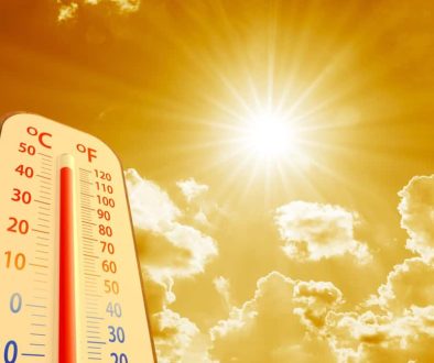 Hot,Temperature,thermometer,On,Yellow,Sky,With,Sun,Shining,In,Summer